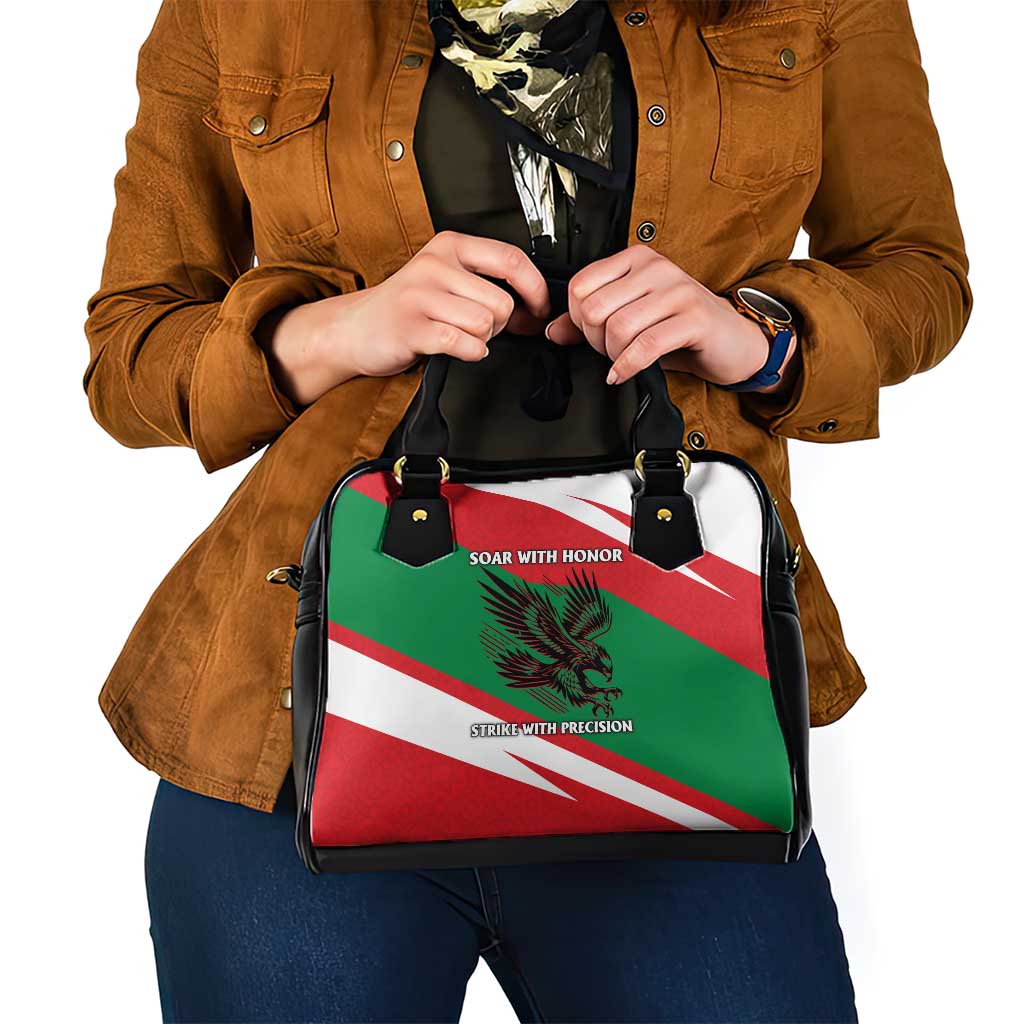 Oman Shoulder Handbag with National Flag Colors and Falcon Soaring Graphic Design