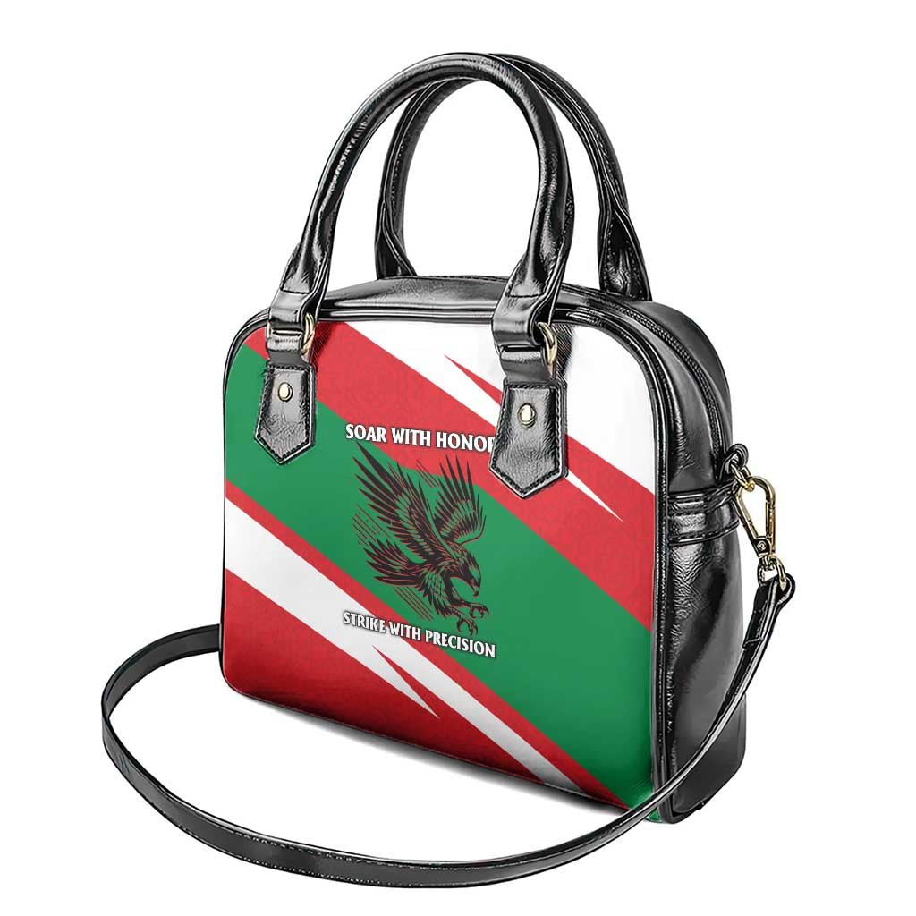 Oman Shoulder Handbag with National Flag Colors and Falcon Soaring Graphic Design