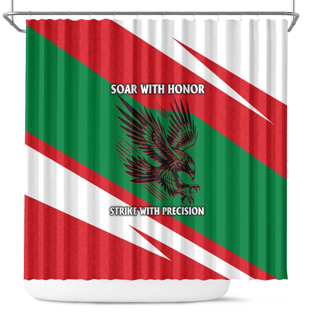 Oman Shower Curtain with National Flag Colors and Falcon Soaring Graphic Design
