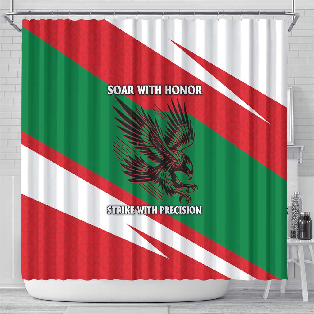 Oman Shower Curtain with National Flag Colors and Falcon Soaring Graphic Design