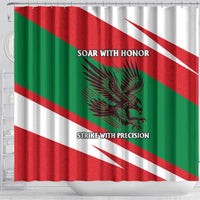 Oman Shower Curtain with National Flag Colors and Falcon Soaring Graphic Design