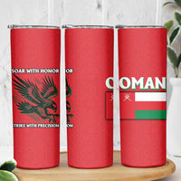 Oman Skinny Tumbler with National Flag Colors and Falcon Soaring Graphic Design