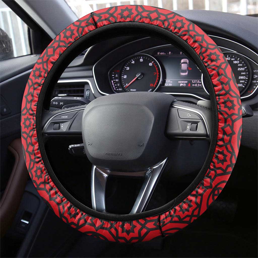 Oman Steering Wheel Cover with National Flag Colors and Falcon Soaring Graphic Design