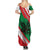 Oman Summer Maxi Dress with National Flag Colors and Falcon Soaring Graphic Design