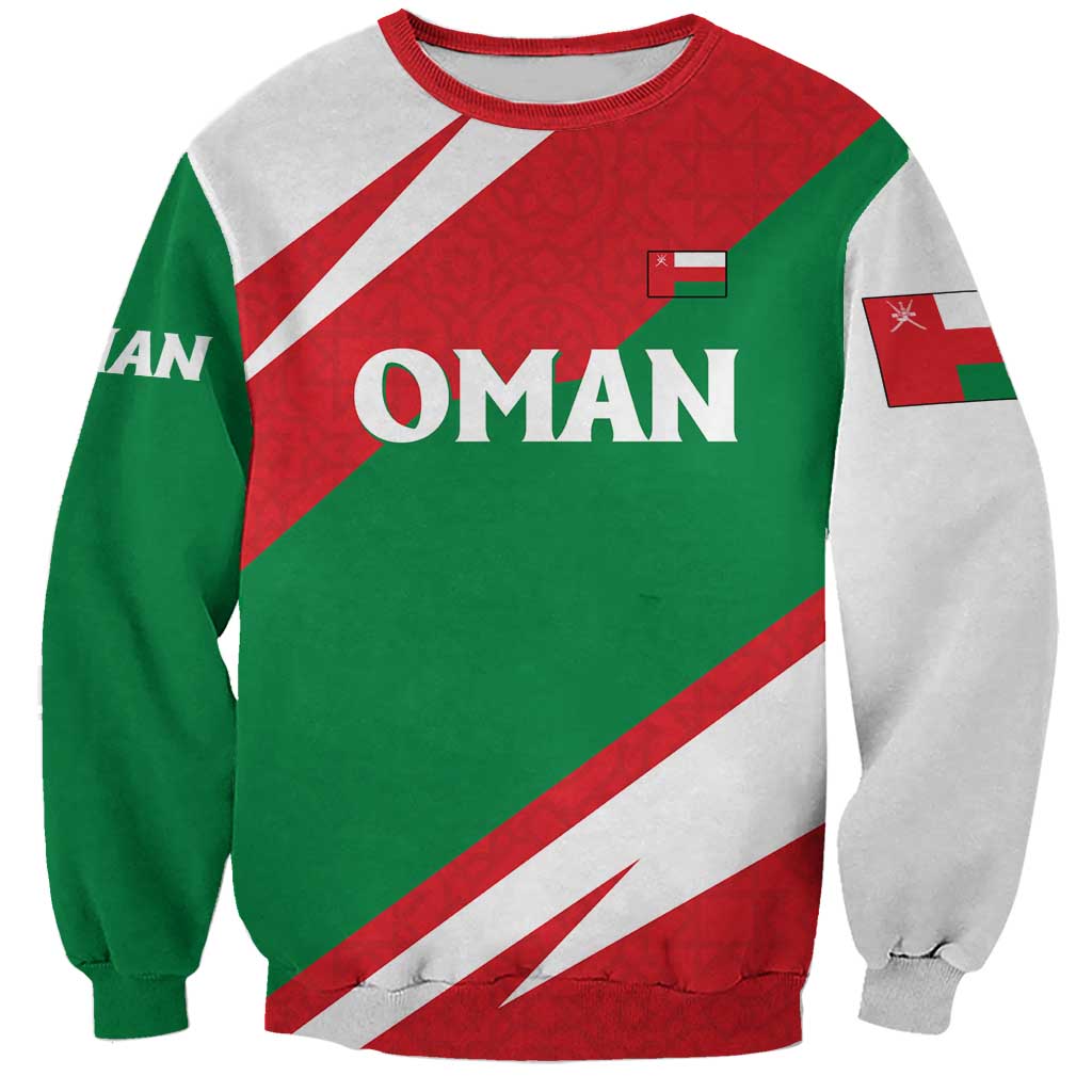 Oman Sweatshirt with National Flag Colors and Falcon Soaring Graphic Design