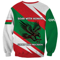 Oman Sweatshirt with National Flag Colors and Falcon Soaring Graphic Design