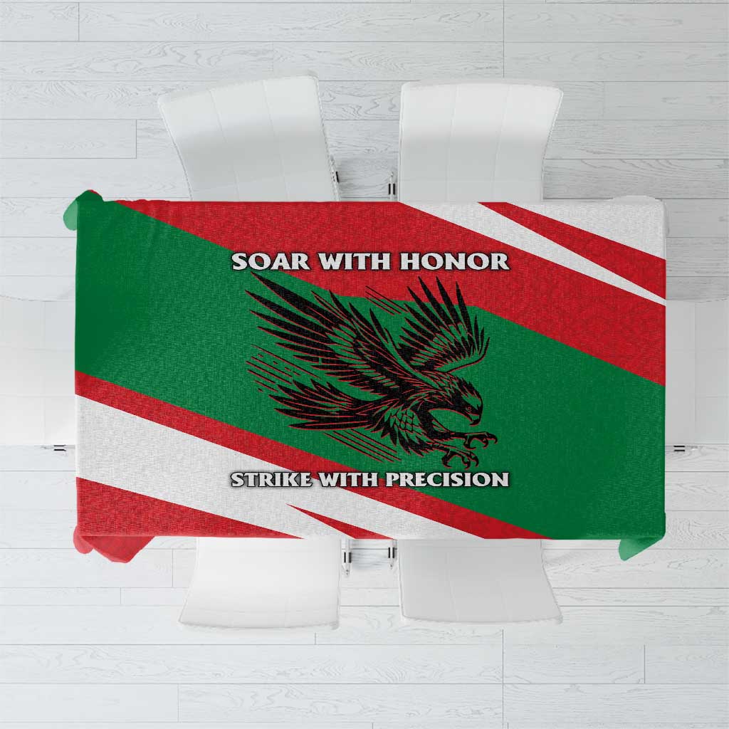 Oman Tablecloth with National Flag Colors and Falcon Soaring Graphic Design