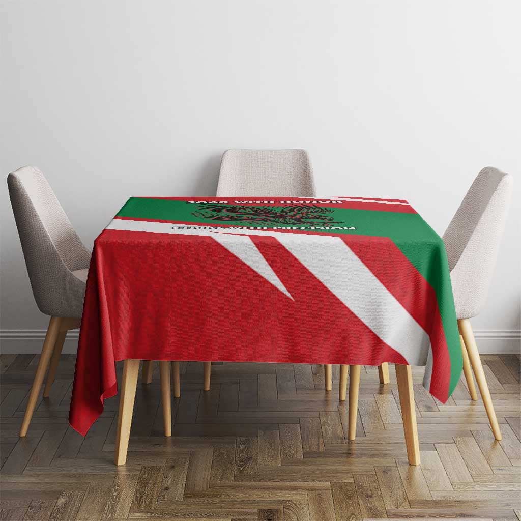 Oman Tablecloth with National Flag Colors and Falcon Soaring Graphic Design