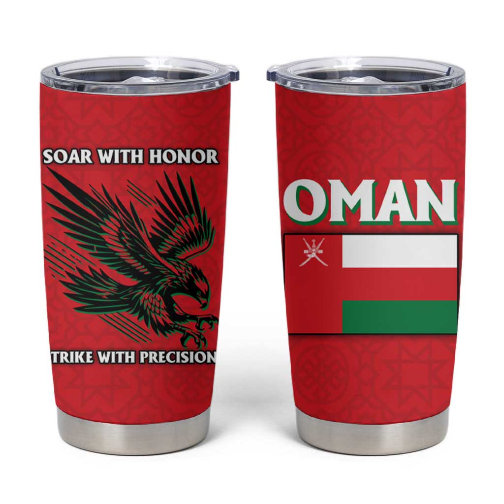 Oman Tumbler Cup with National Flag Colors and Falcon Soaring Graphic Design