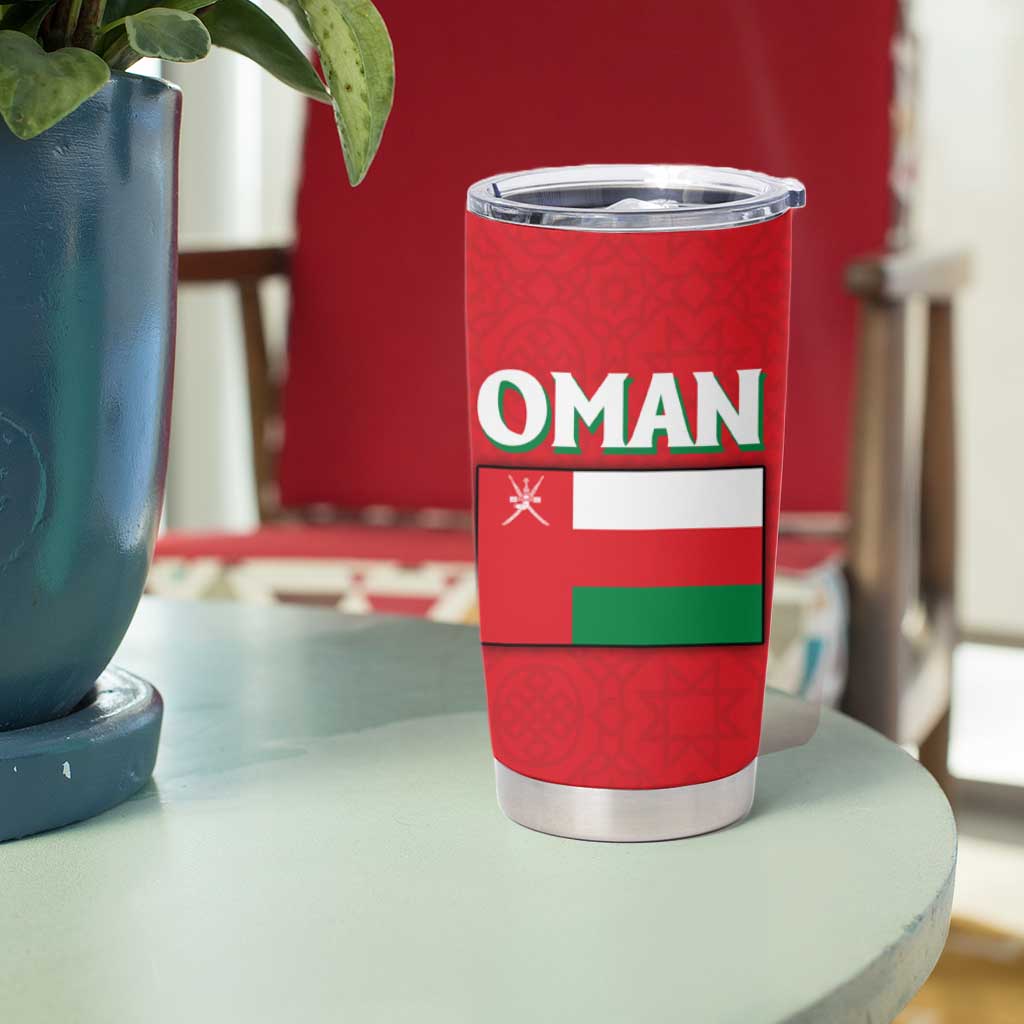 Oman Tumbler Cup with National Flag Colors and Falcon Soaring Graphic Design