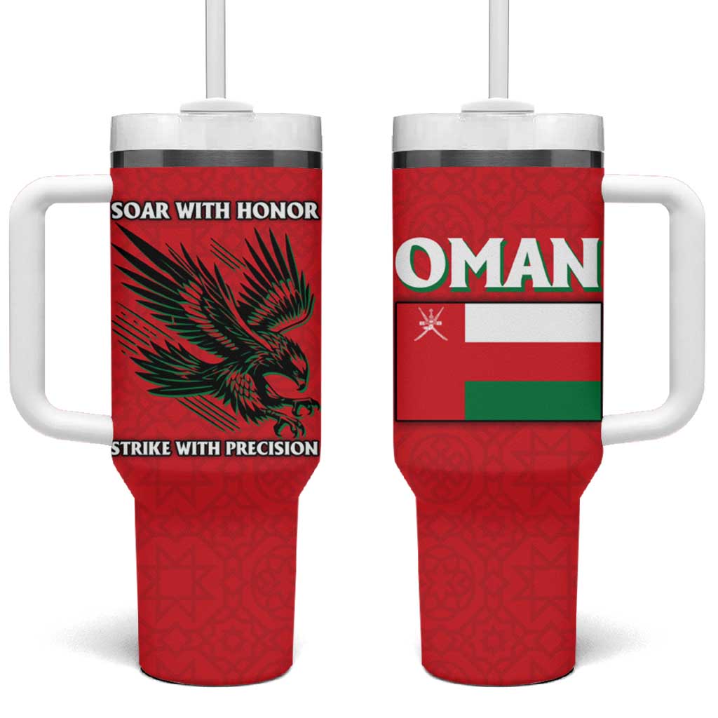 Oman Tumbler With Handle with National Flag Colors and Falcon Soaring Graphic Design