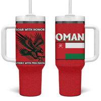 Oman Tumbler With Handle with National Flag Colors and Falcon Soaring Graphic Design