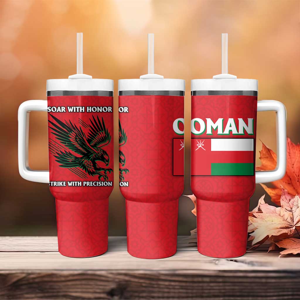 Oman Tumbler With Handle with National Flag Colors and Falcon Soaring Graphic Design