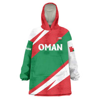 Oman Wearable Blanket Hoodie with National Flag Colors and Falcon Soaring Graphic Design