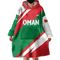 Oman Wearable Blanket Hoodie with National Flag Colors and Falcon Soaring Graphic Design