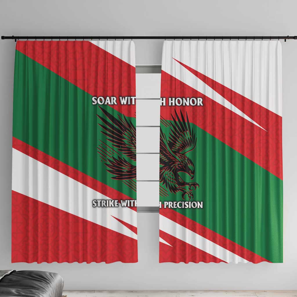 Oman Window Curtain with National Flag Colors and Falcon Soaring Graphic Design