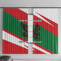 Oman Window Curtain with National Flag Colors and Falcon Soaring Graphic Design