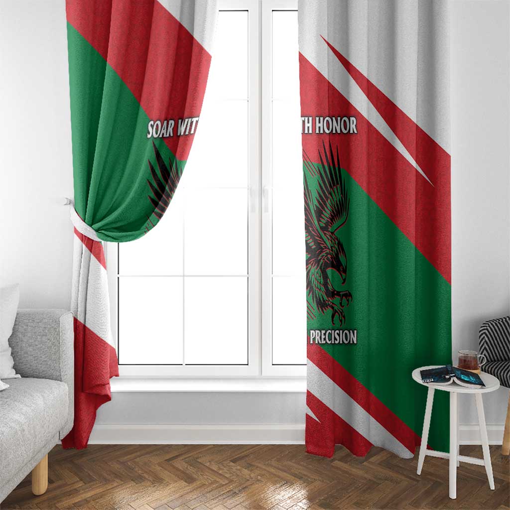Oman Window Curtain with National Flag Colors and Falcon Soaring Graphic Design