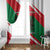 Oman Window Curtain with National Flag Colors and Falcon Soaring Graphic Design