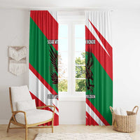 Oman Window Curtain with National Flag Colors and Falcon Soaring Graphic Design