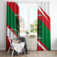 Oman Window Curtain with National Flag Colors and Falcon Soaring Graphic Design