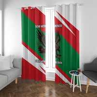 Oman Window Curtain with National Flag Colors and Falcon Soaring Graphic Design