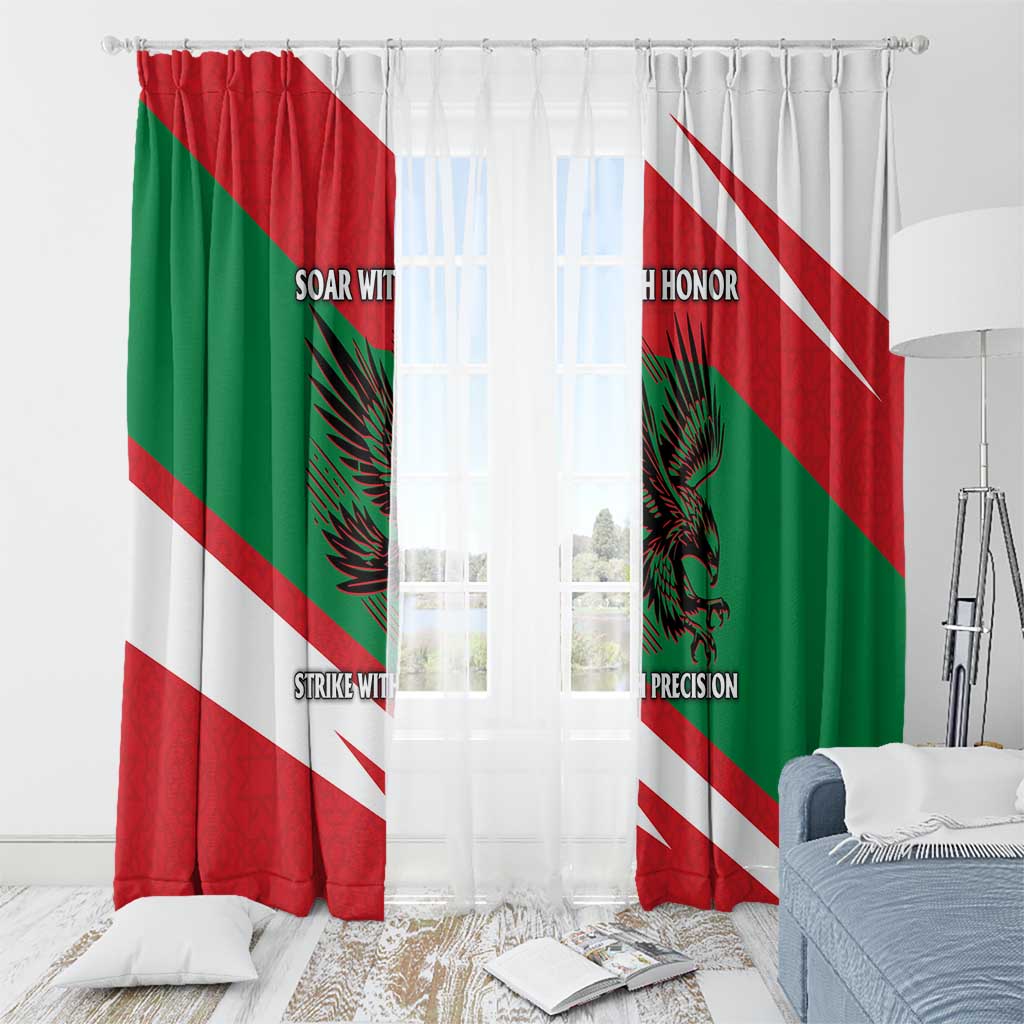 Oman Window Curtain with National Flag Colors and Falcon Soaring Graphic Design