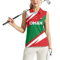 Oman Women Sleeveless Polo Shirt with National Flag Colors and Falcon Soaring Graphic Design