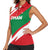 Oman Women Sleeveless Polo Shirt with National Flag Colors and Falcon Soaring Graphic Design