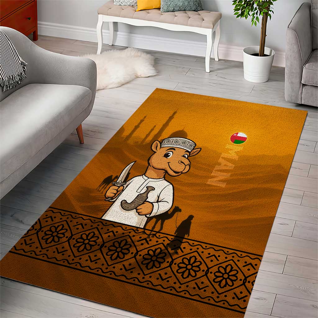 Oman Area Rug with Traditional Camel Character and Desert Silhouette Design