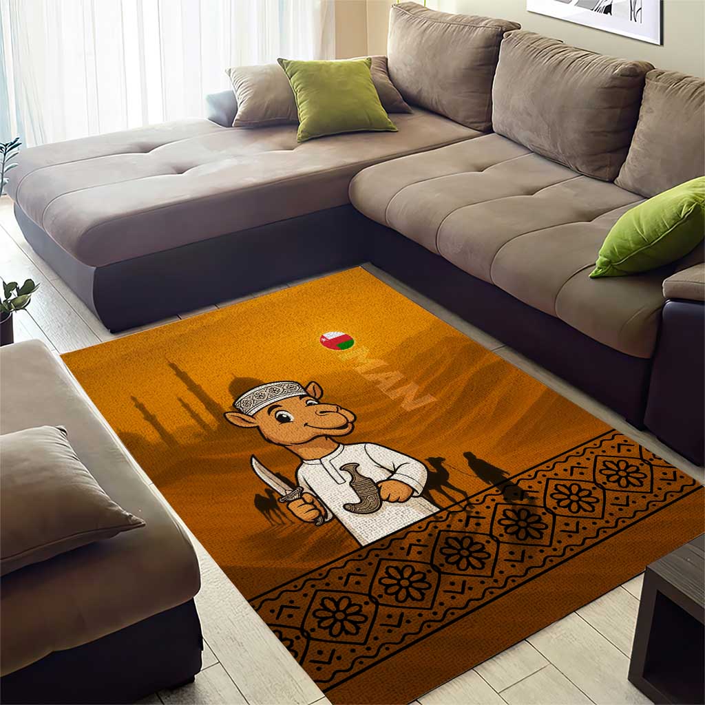 Oman Area Rug with Traditional Camel Character and Desert Silhouette Design