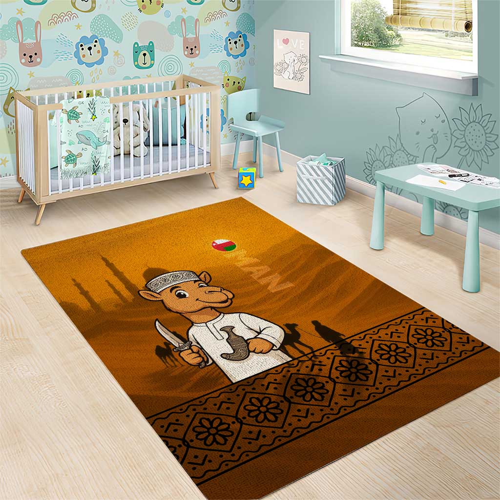 Oman Area Rug with Traditional Camel Character and Desert Silhouette Design