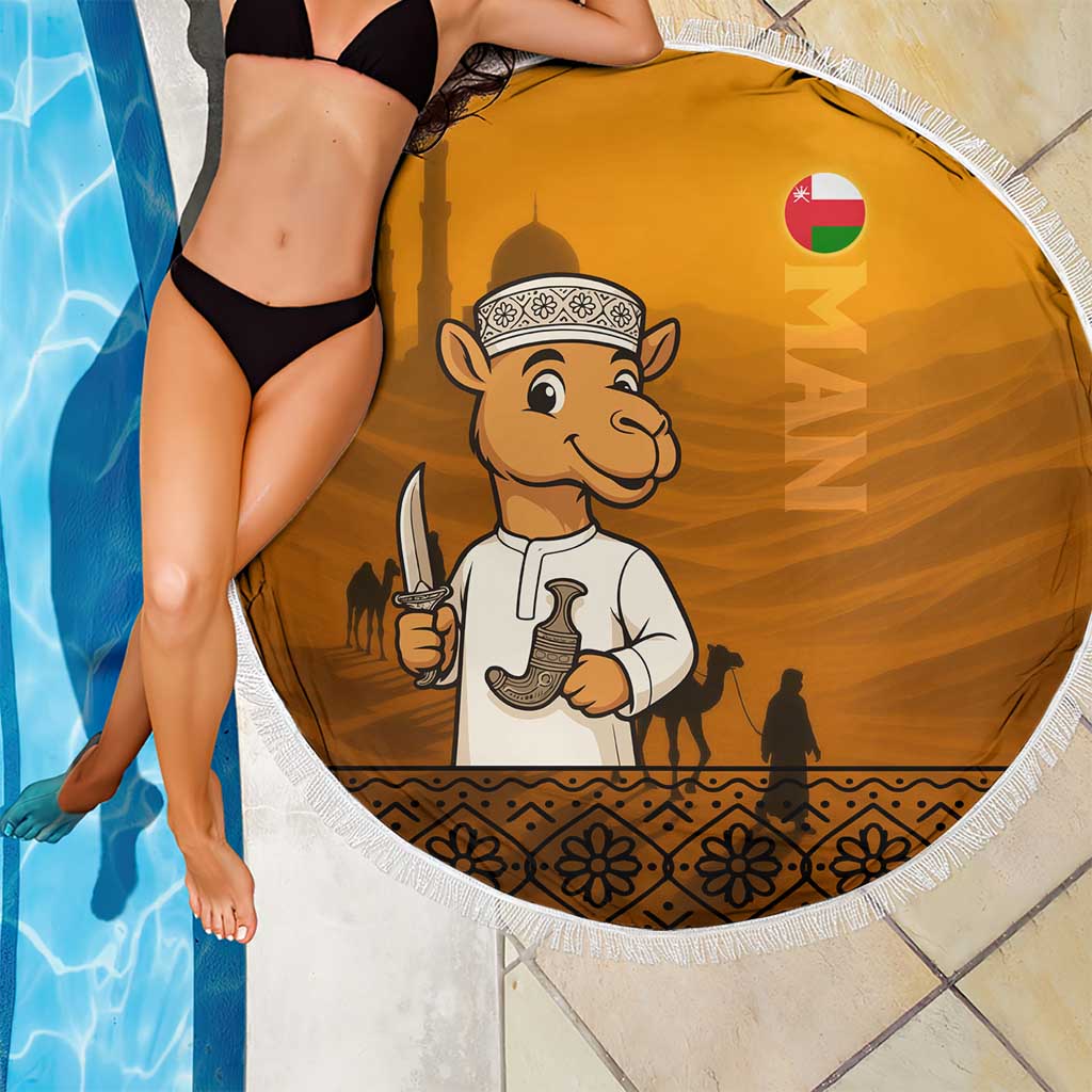 Oman Beach Blanket with Traditional Camel Character and Desert Silhouette Design