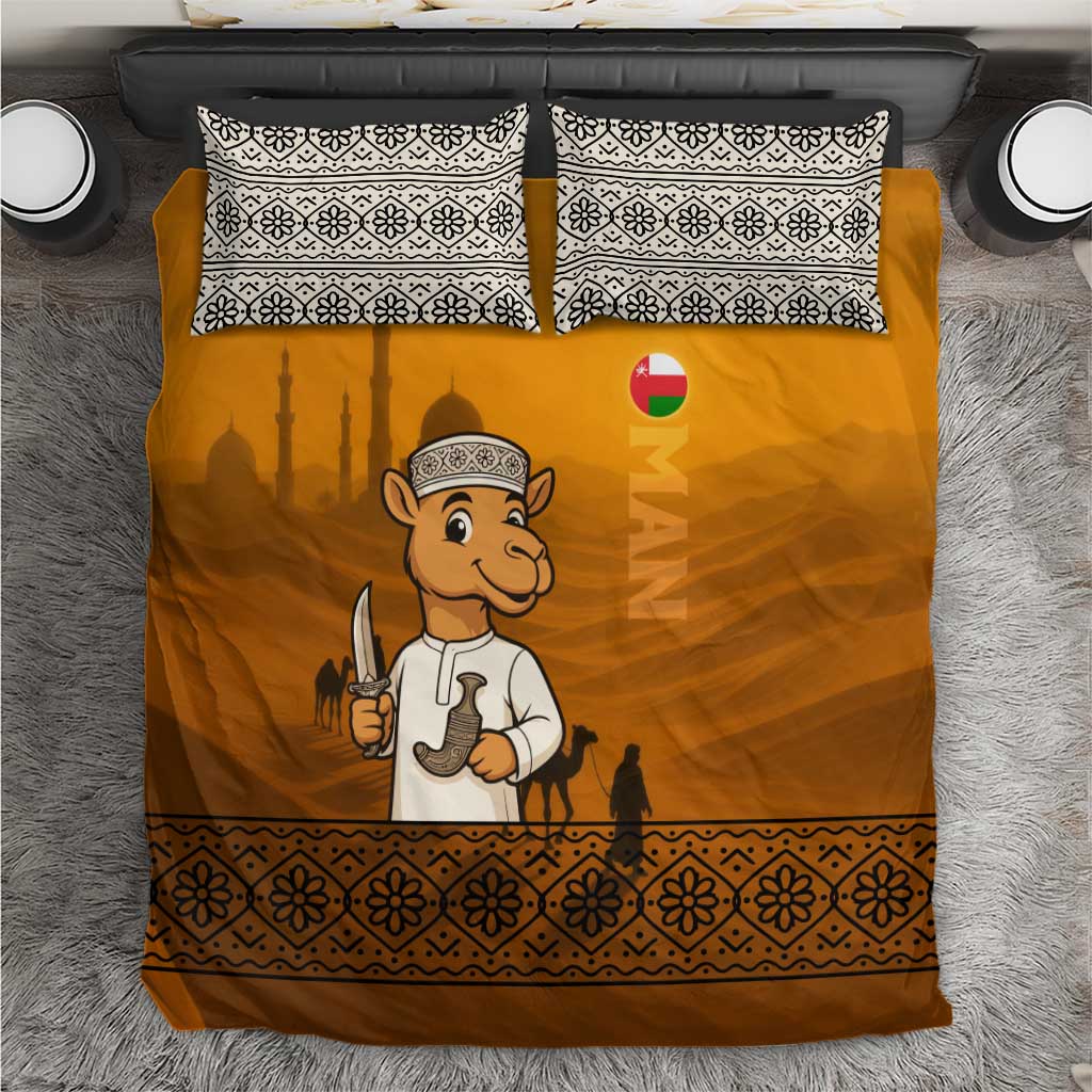 Oman Bedding Set with Traditional Camel Character and Desert Silhouette Design