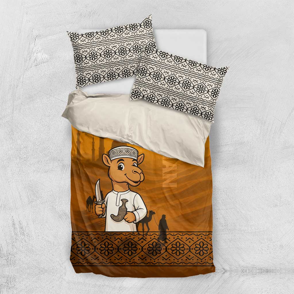 Oman Bedding Set with Traditional Camel Character and Desert Silhouette Design