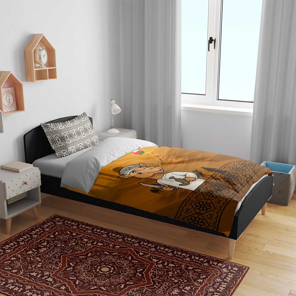 Oman Bedding Set with Traditional Camel Character and Desert Silhouette Design
