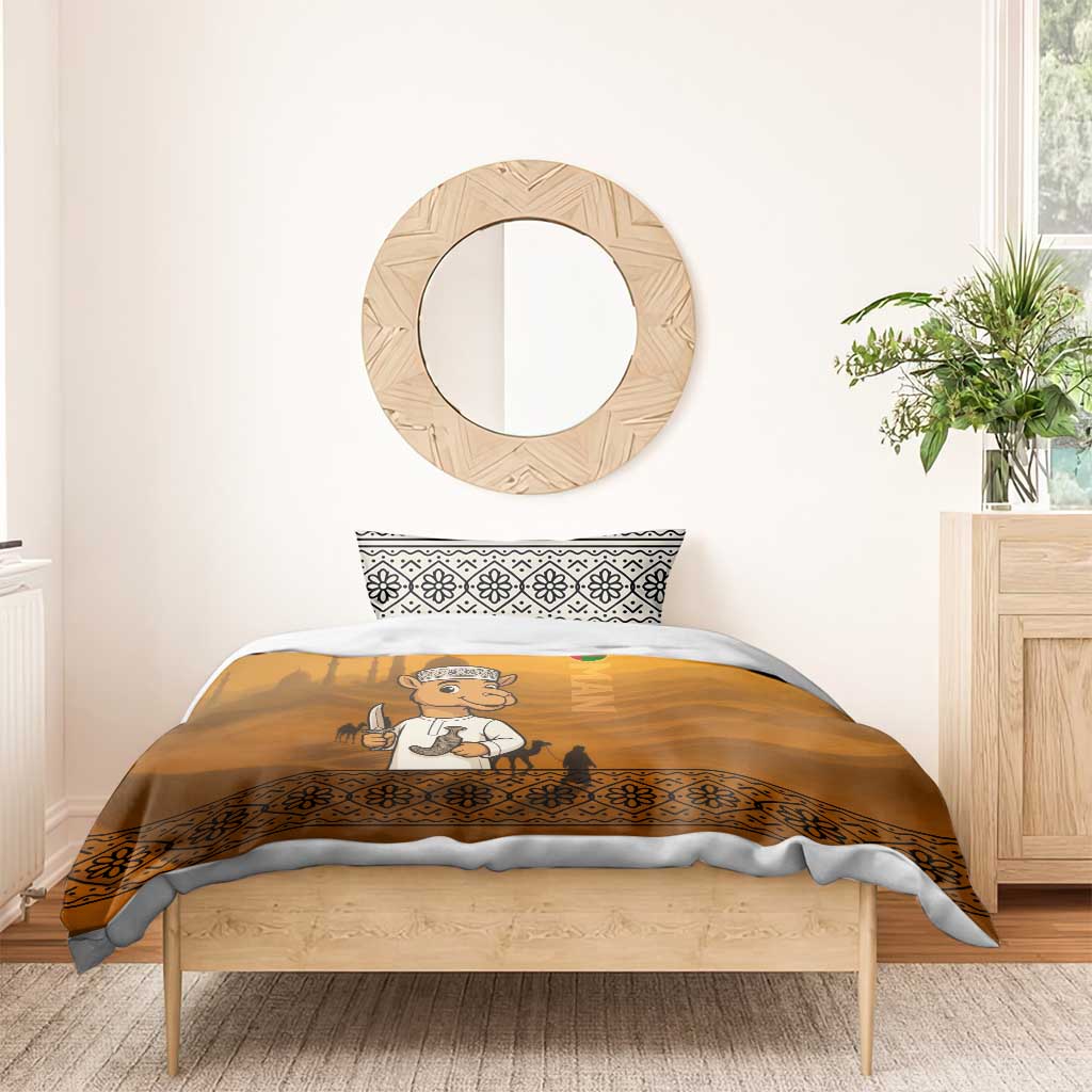 Oman Bedding Set with Traditional Camel Character and Desert Silhouette Design