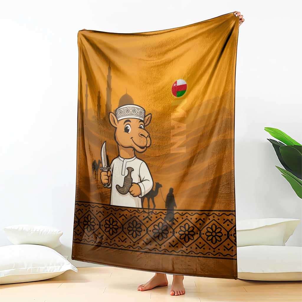 Oman Blanket with Traditional Camel Character and Desert Silhouette Design