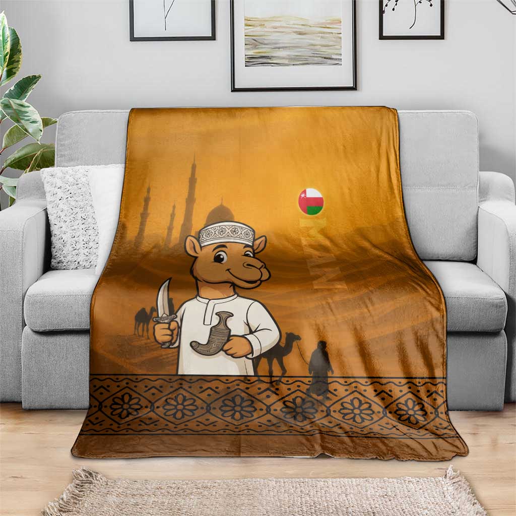 Oman Blanket with Traditional Camel Character and Desert Silhouette Design