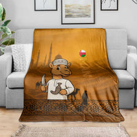 Oman Blanket with Traditional Camel Character and Desert Silhouette Design