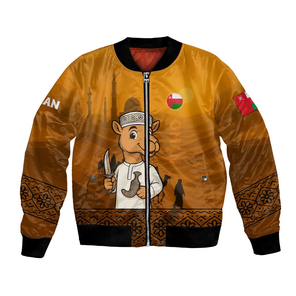 Oman Bomber Jacket with Traditional Camel Character and Desert Silhouette Design