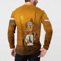 Oman Button Sweatshirt with Traditional Camel Character and Desert Silhouette Design