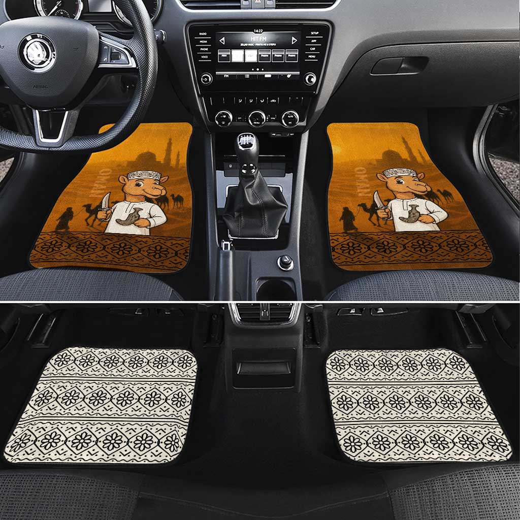 Oman Car Mats with Traditional Camel Character and Desert Silhouette Design