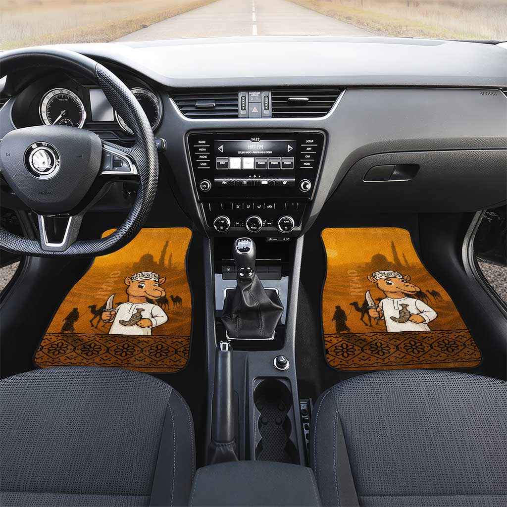 Oman Car Mats with Traditional Camel Character and Desert Silhouette Design