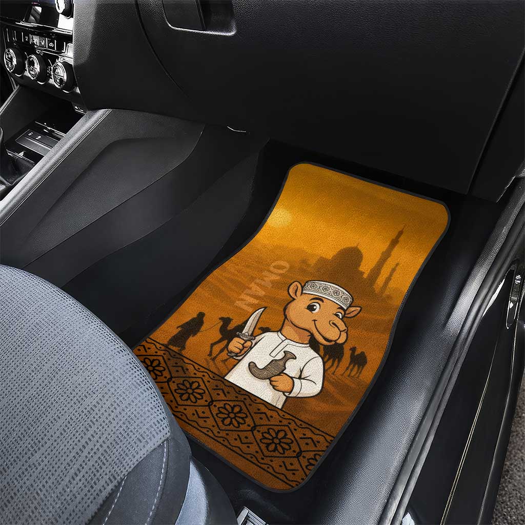 Oman Car Mats with Traditional Camel Character and Desert Silhouette Design