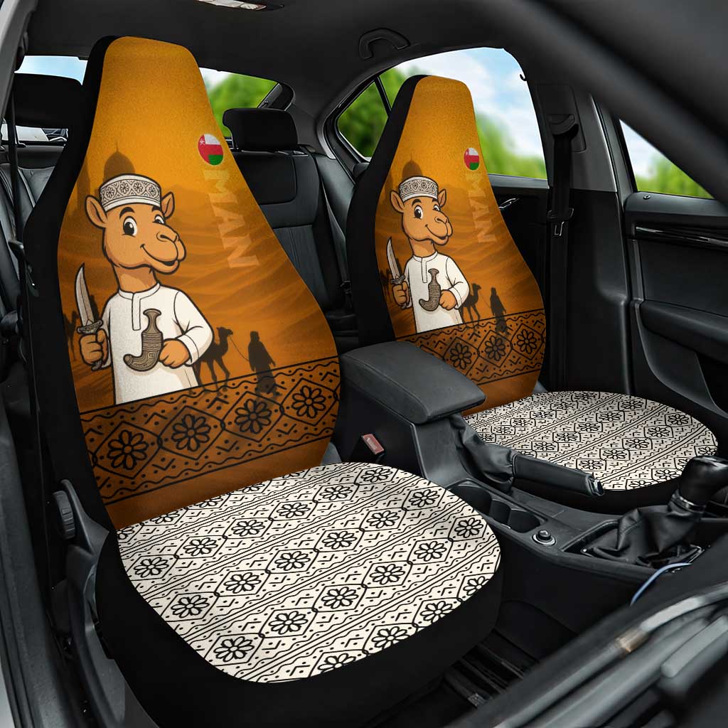 Oman Car Seat Cover with Traditional Camel Character and Desert Silhouette Design
