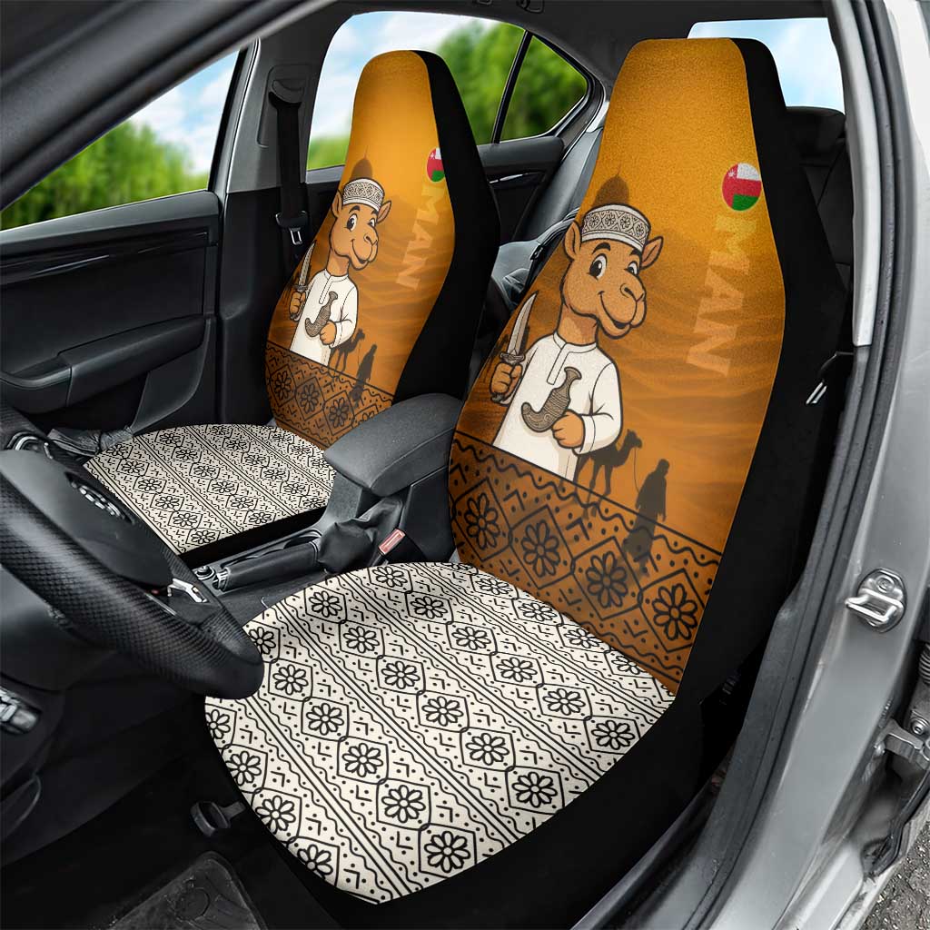 Oman Car Seat Cover with Traditional Camel Character and Desert Silhouette Design