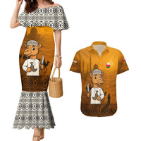 Oman Couples Matching Mermaid Dress and Hawaiian Shirt with Traditional Camel Character and Desert Silhouette Design