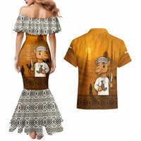 Oman Couples Matching Mermaid Dress and Hawaiian Shirt with Traditional Camel Character and Desert Silhouette Design