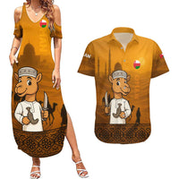 Oman Couples Matching Summer Maxi Dress and Hawaiian Shirt with Traditional Camel Character and Desert Silhouette Design